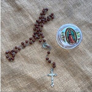 Virgin marry rosary wooden catholic necklace New